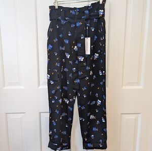 NWT Popsugar paperbag utility ankle pants flower blue black XS